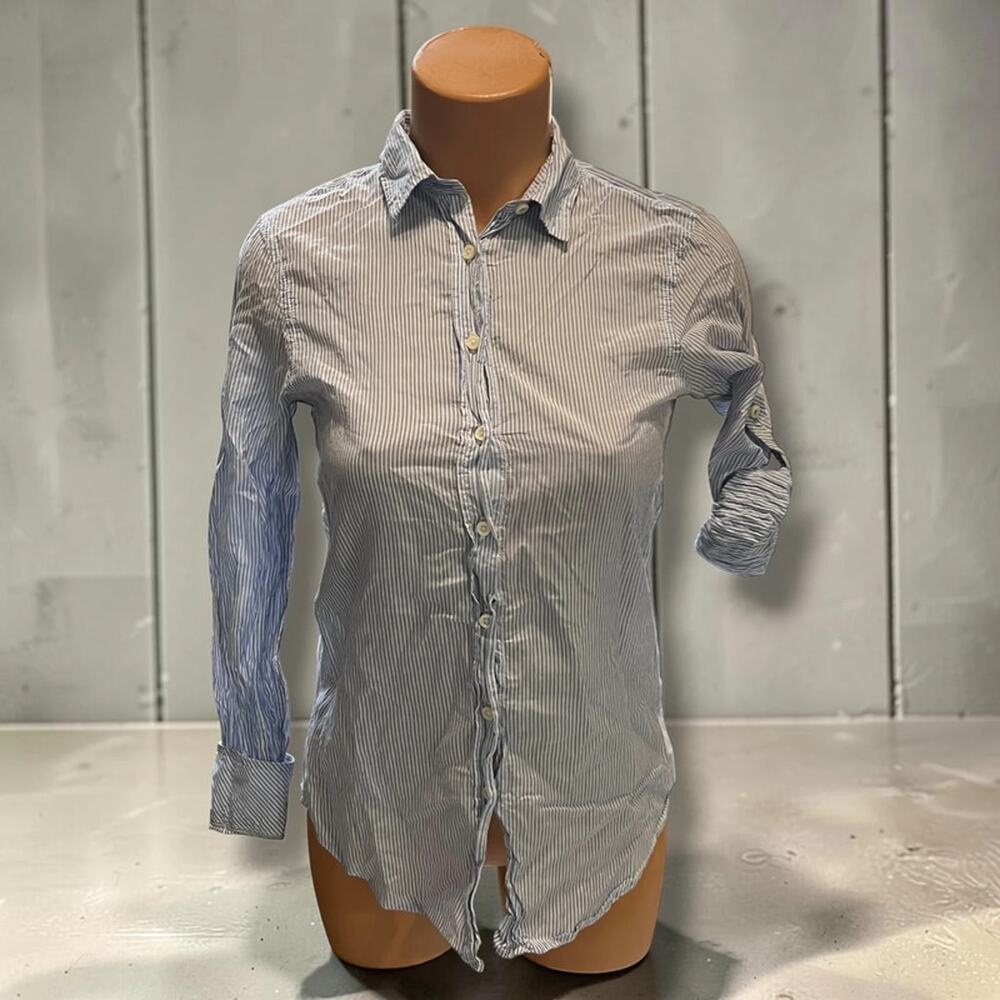 Gap Blue White Pinstripe Cotton Silk Roll Tab Shirt Women’s XS